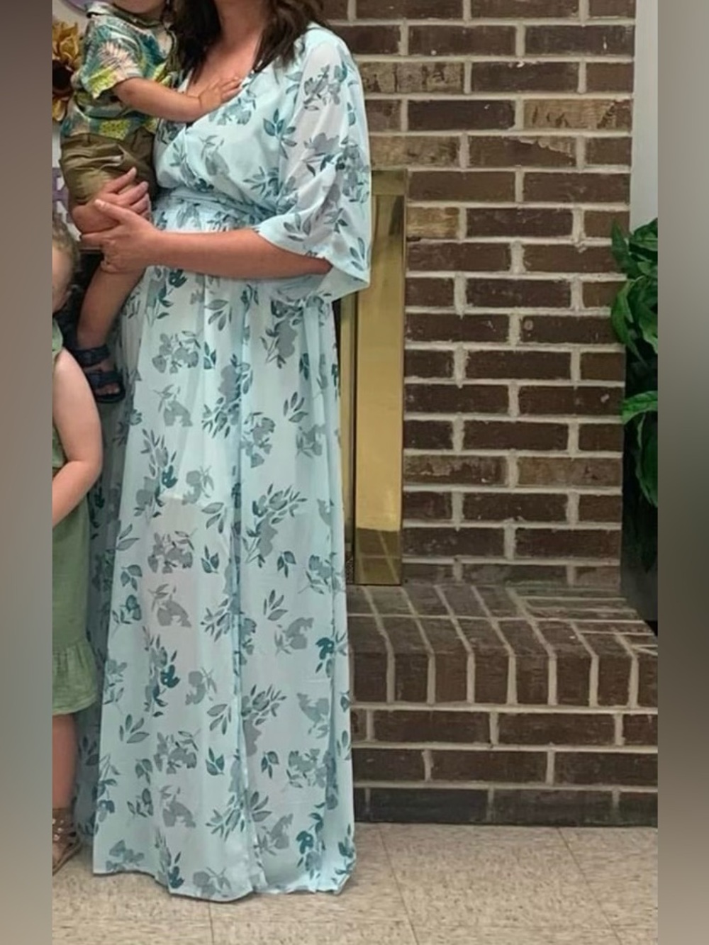 Light Blue Floral Maxi Dress with Flutter Sleeves